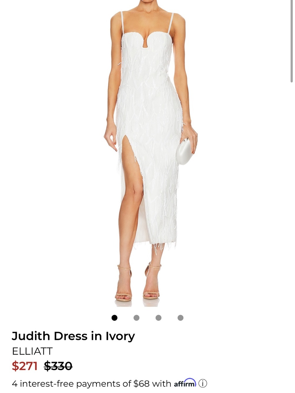 Elliatt Ivory Spaghetti Strap Midi Dress with High Slit